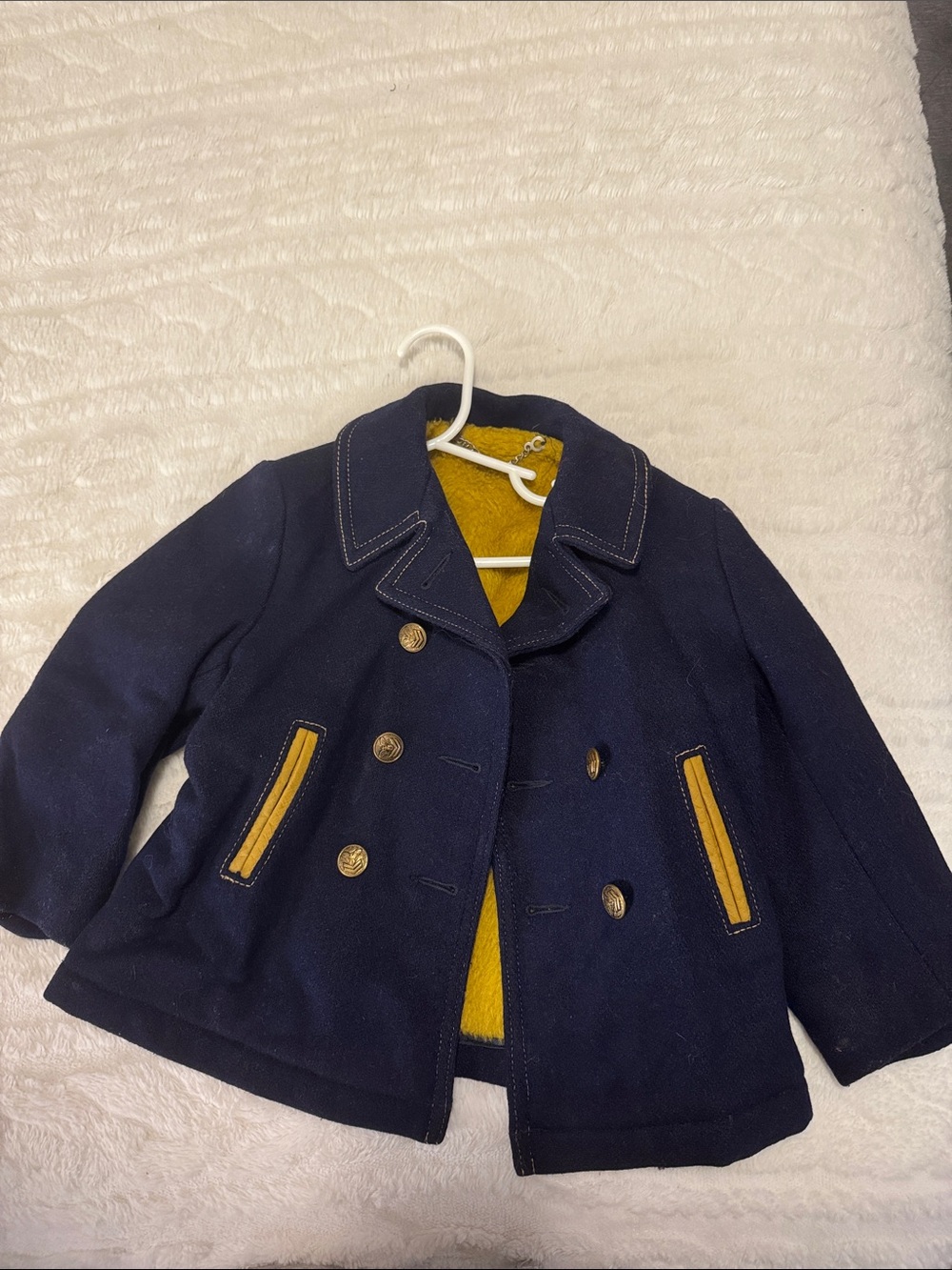 Solitaire Navy Pea Coat with Mustard Trim